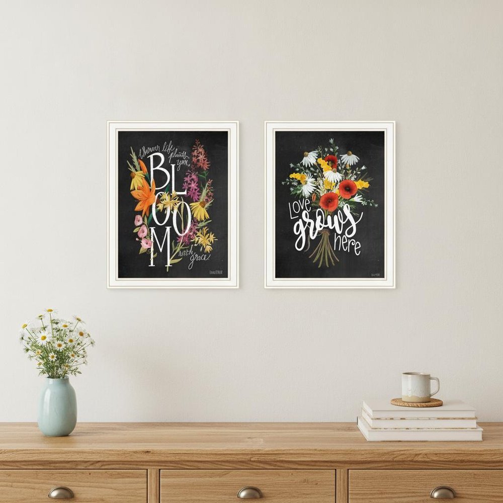 Set Of Two Love Grows Here White Framed Print Wall Art — view 4