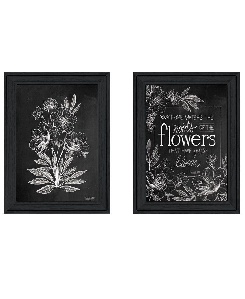 Set Of Two Vintage Chalkboard Blooms Black Framed Print Wall Art HomeRoots