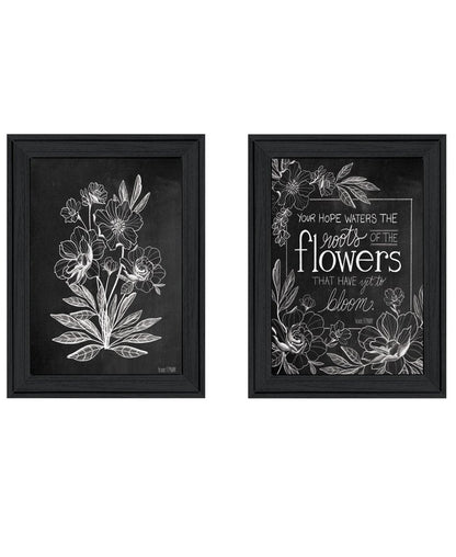 Set Of Two Vintage Chalkboard Blooms Black Framed Print Wall Art HomeRoots