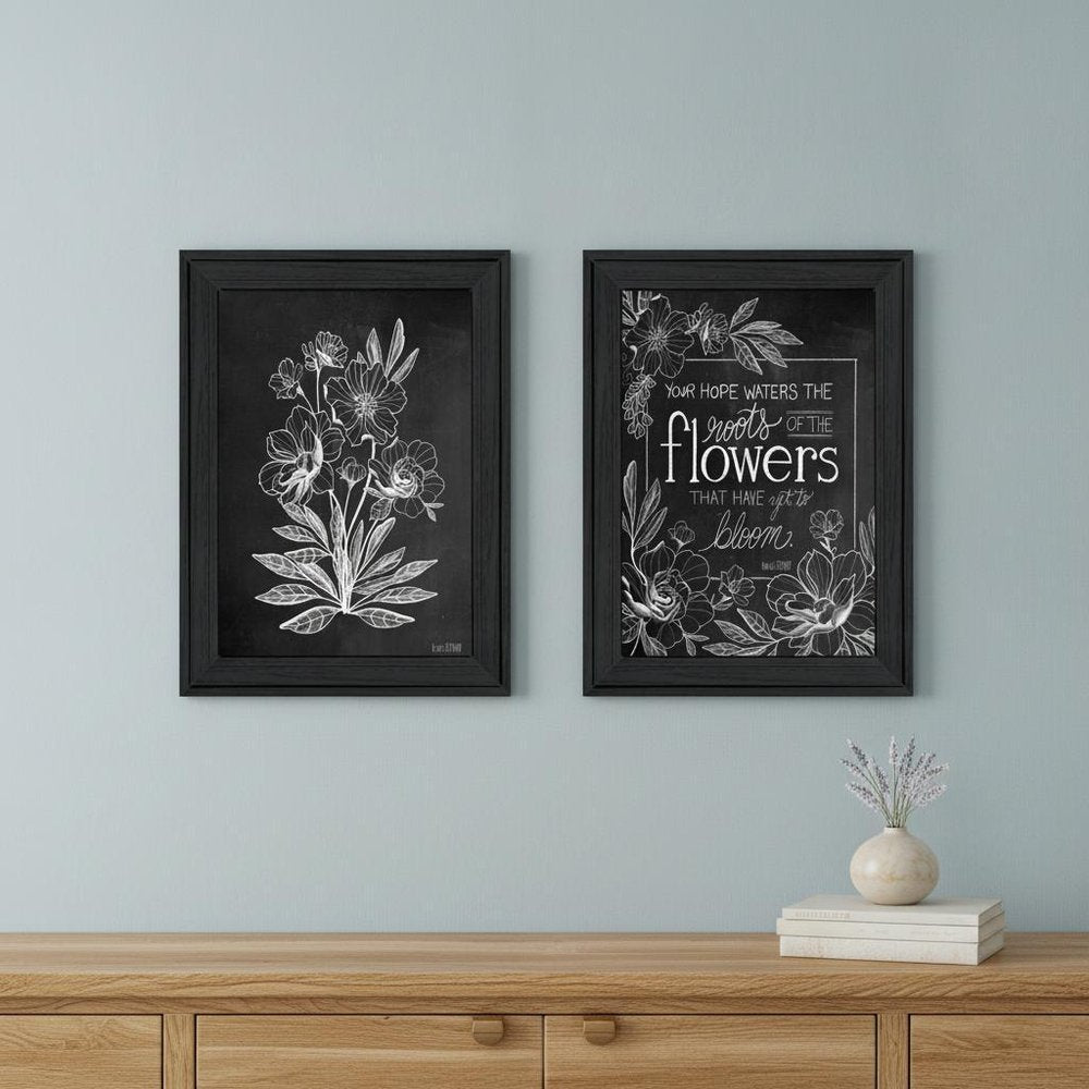 Set Of Two Vintage Chalkboard Blooms Black Framed Print Wall Art HomeRoots