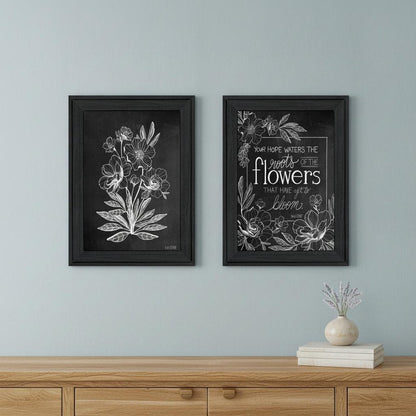 Set Of Two Vintage Chalkboard Blooms Black Framed Print Wall Art HomeRoots