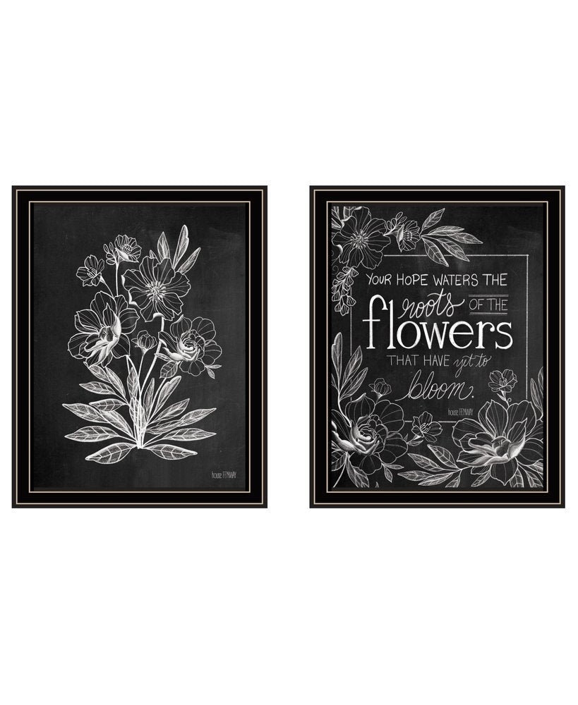 Set Of Two Vintage Chalkboard Blooms White Framed Print Wall Art HomeRoots