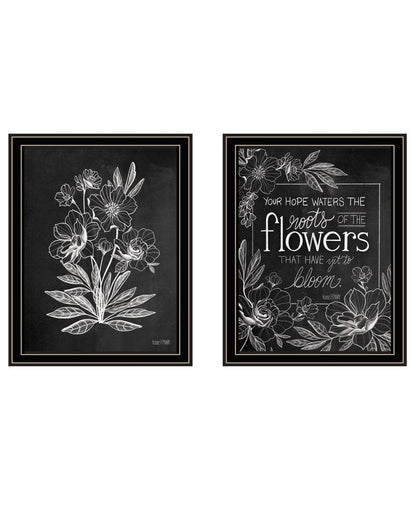 Set Of Two Vintage Chalkboard Blooms White Framed Print Wall Art HomeRoots