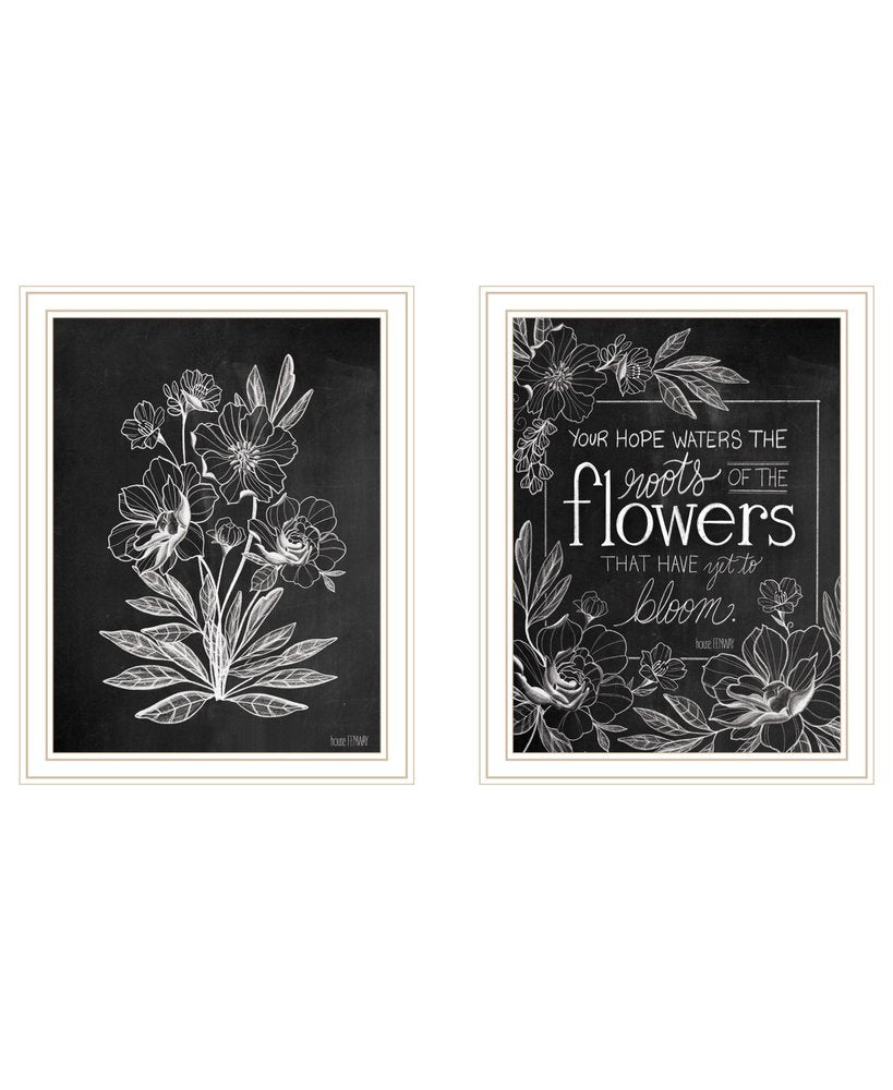 Set Of Two Vintage Chalkboard Blooms White Framed Print Wall Art HomeRoots