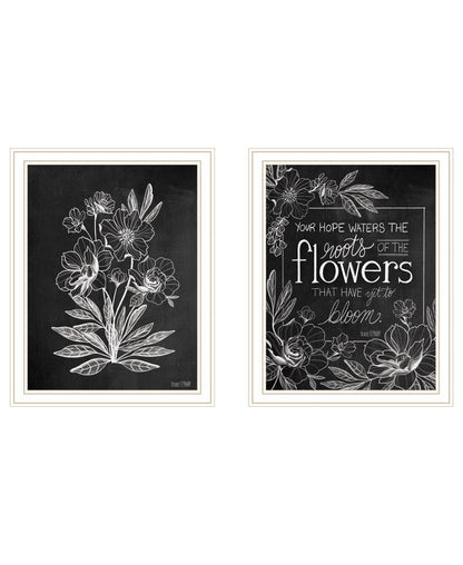Set Of Two Vintage Chalkboard Blooms White Framed Print Wall Art HomeRoots