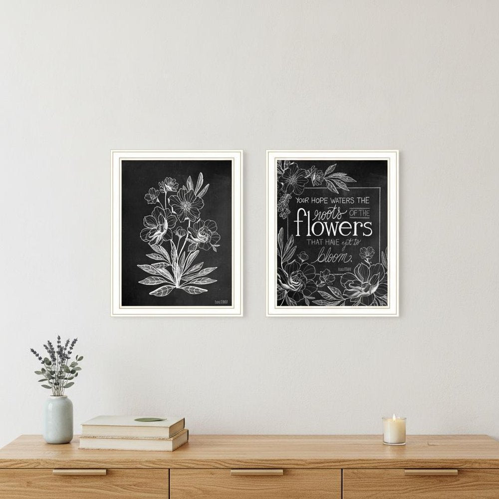 Set Of Two Vintage Chalkboard Blooms White Framed Print Wall Art — view 4
