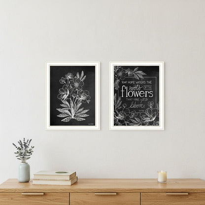 Set Of Two Vintage Chalkboard Blooms White Framed Print Wall Art HomeRoots