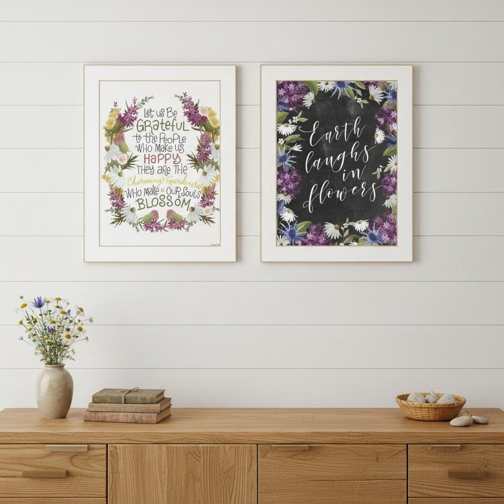 Set Of Two Flowers Make Us Laugh White Framed Print Wall Art HomeRoots