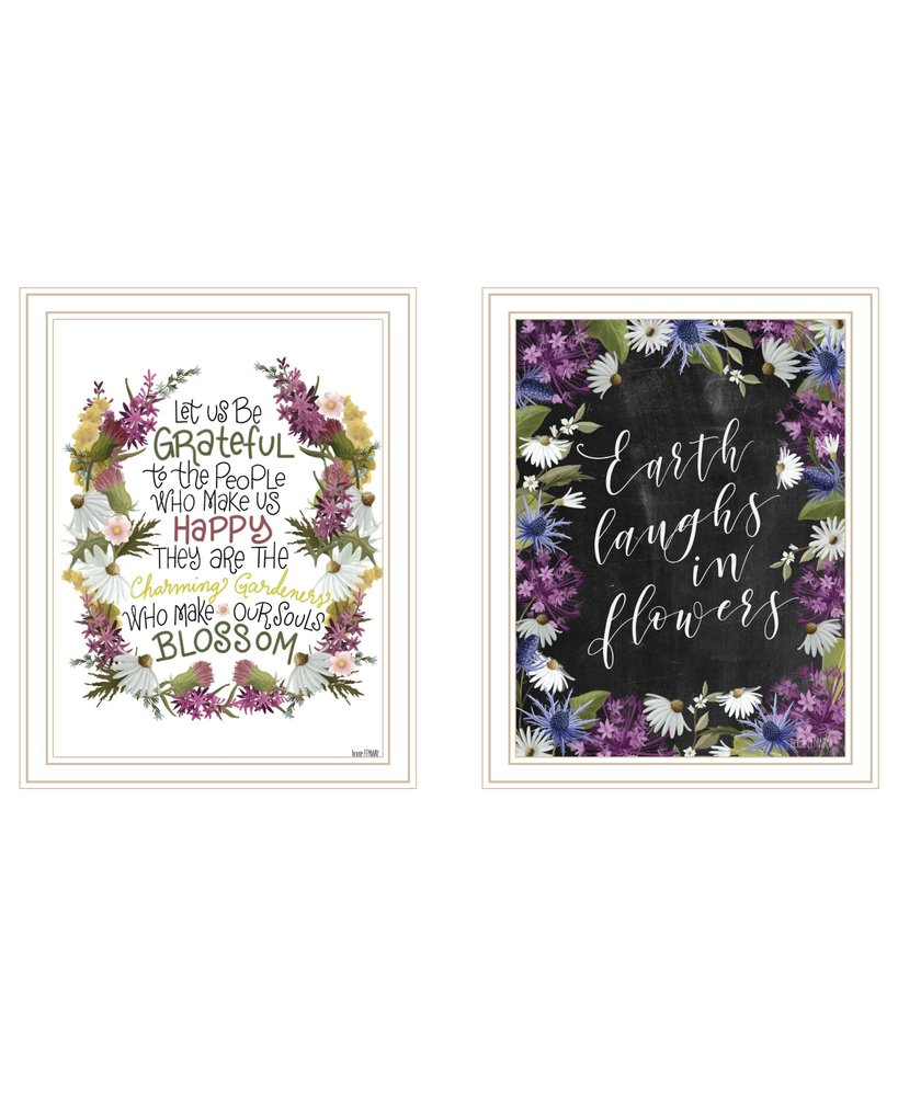 Set Of Two Flowers Make Us Laugh White Framed Print Wall Art — view 1