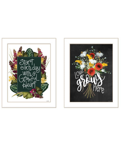 Set Of Two With Grateful Hearts White Framed Print Wall Art HomeRoots