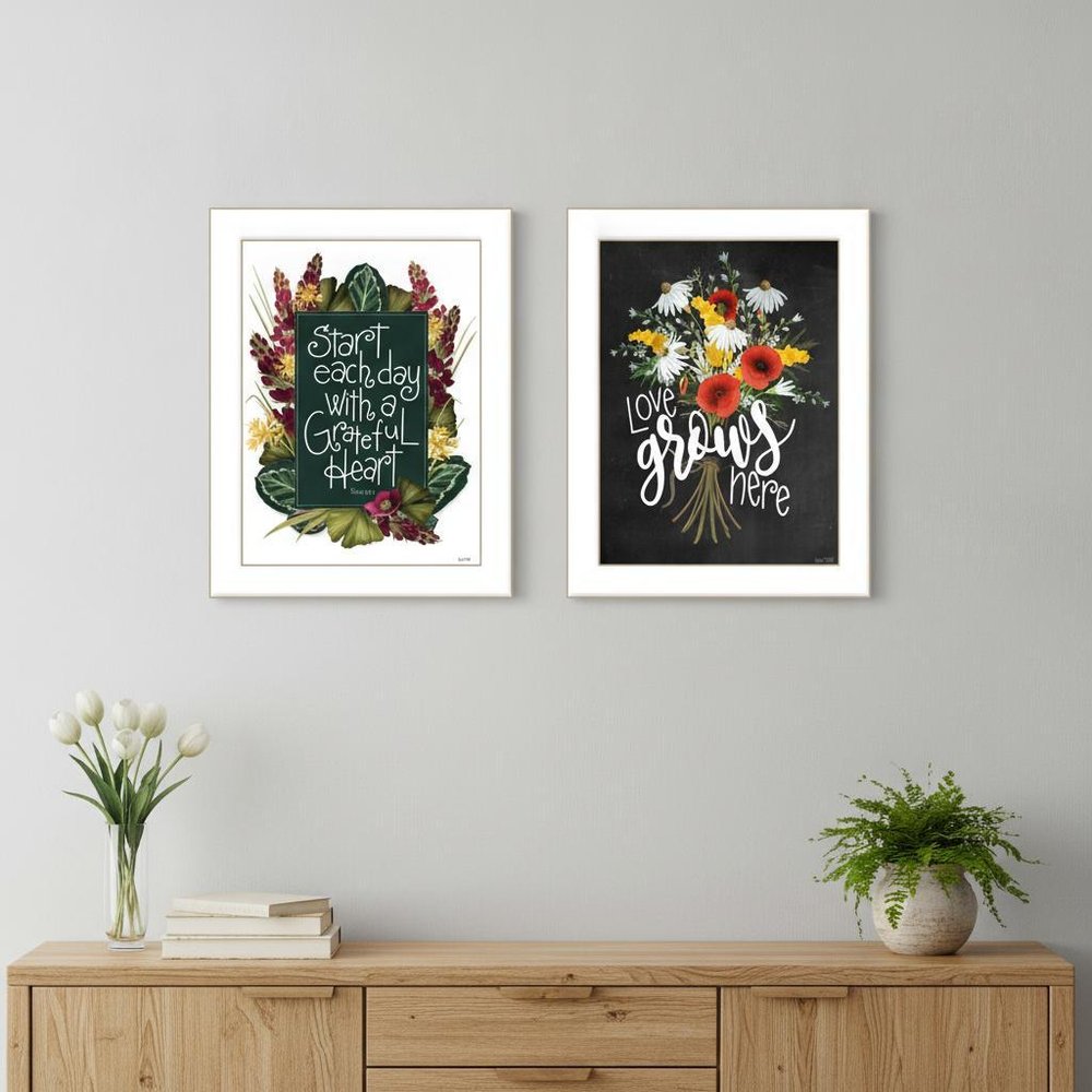 Set Of Two With Grateful Hearts White Framed Print Wall Art HomeRoots