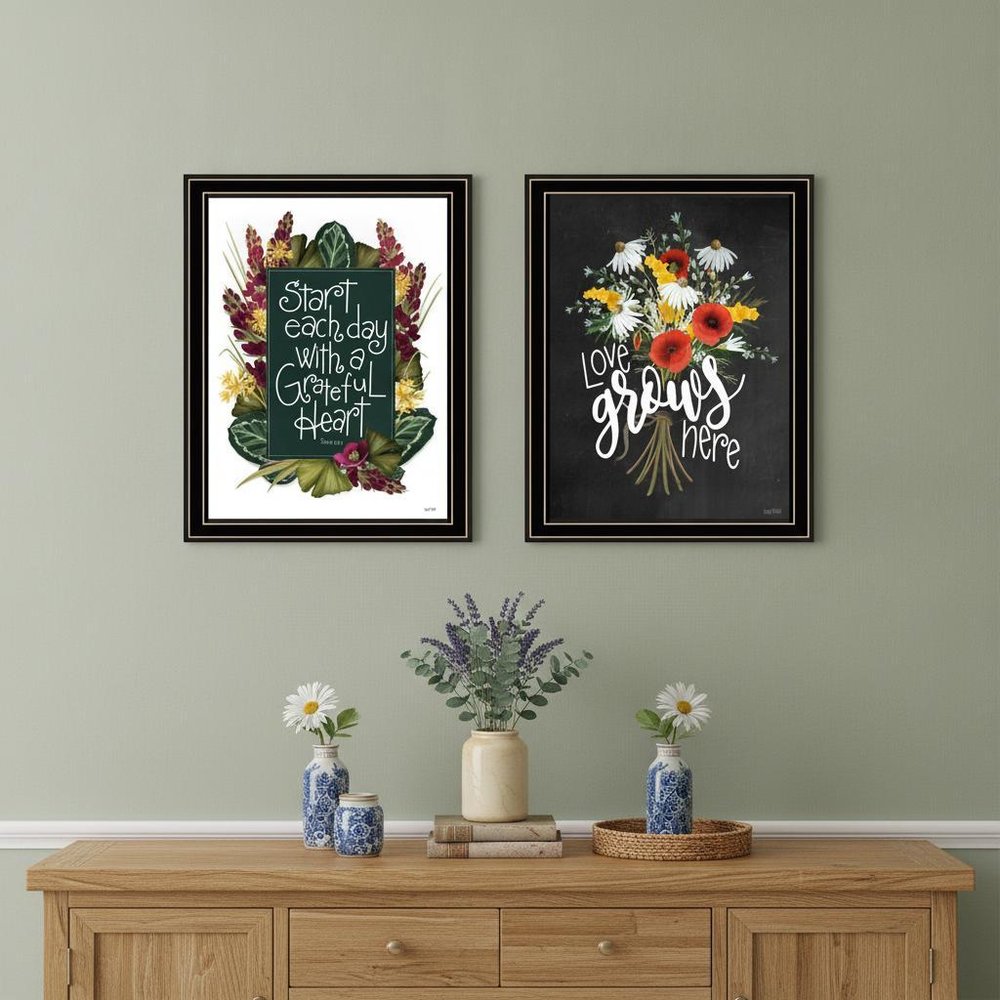 Set Of Two With Grateful Hearts White Framed Print Wall Art HomeRoots