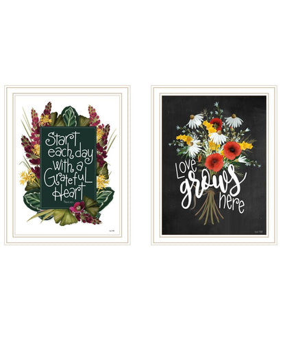Set Of Two With Grateful Hearts White Framed Print Wall Art HomeRoots