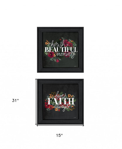 Set Of Two Cherish and Have Faith 3 White Framed Print Wall Art HomeRoots