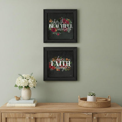 Set Of Two Cherish and Have Faith 3 White Framed Print Wall Art HomeRoots