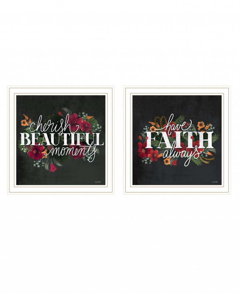 Set Of Two Cherish and Have Faith 3 White Framed Print Wall Art HomeRoots