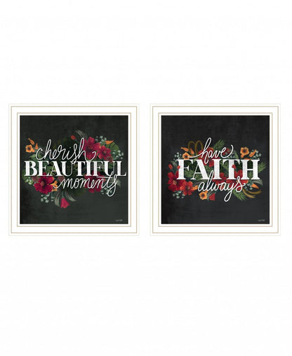 Set Of Two Cherish and Have Faith 3 White Framed Print Wall Art HomeRoots