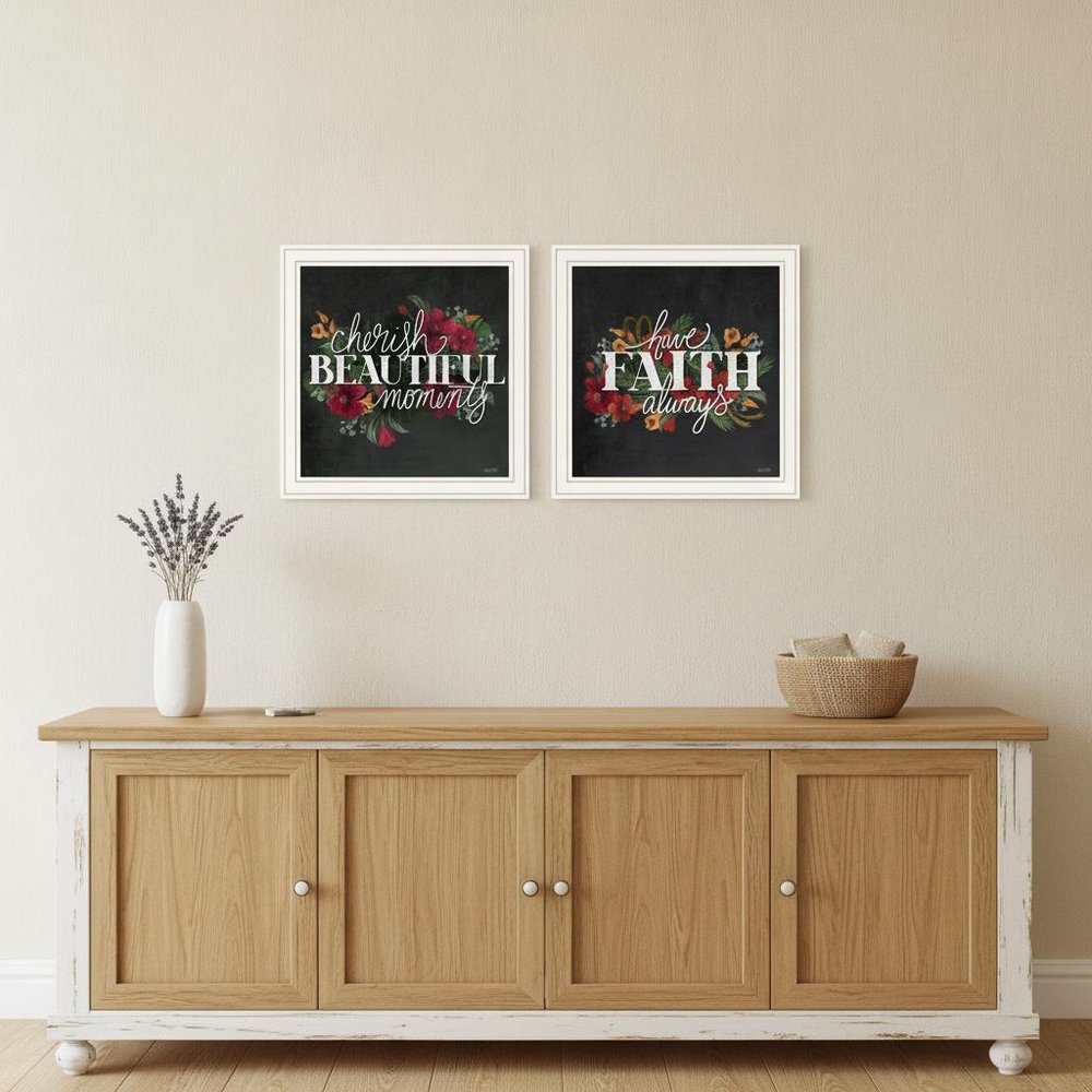 Set Of Two Cherish and Have Faith 3 White Framed Print Wall Art HomeRoots