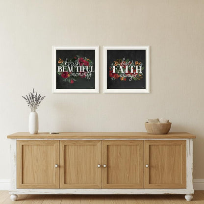 Set Of Two Cherish and Have Faith 3 White Framed Print Wall Art HomeRoots