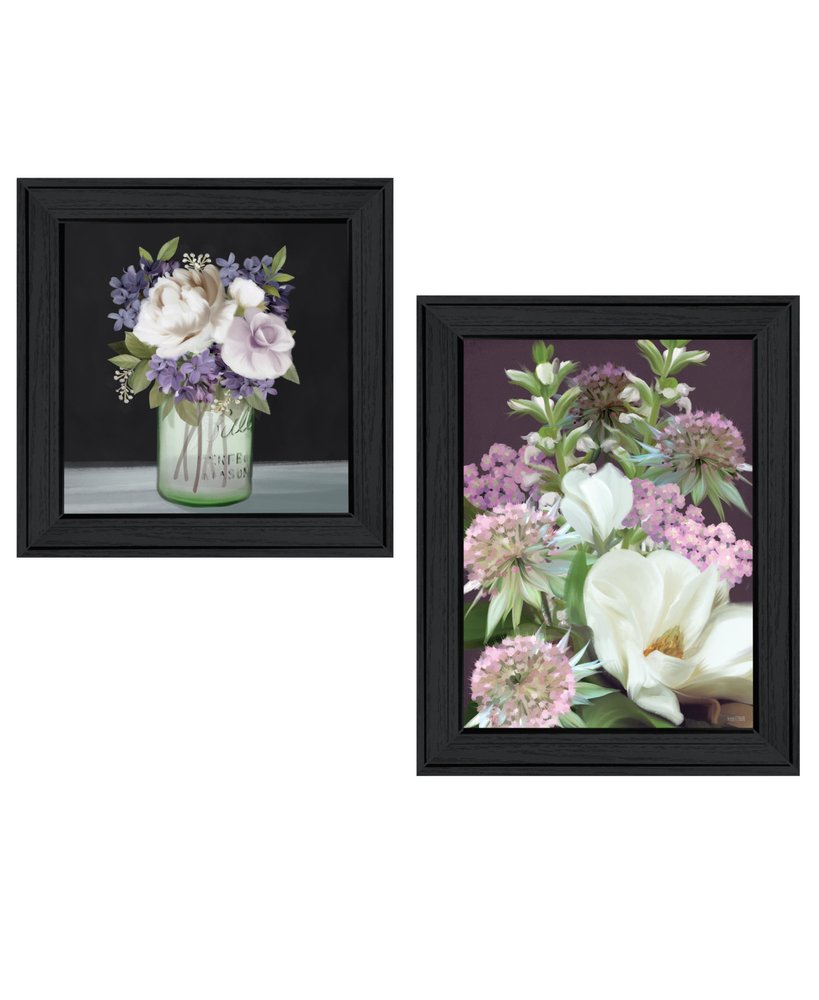 Set Of Two Lilac and Wild Plum Bouquet Black Framed Print Wall Art HomeRoots