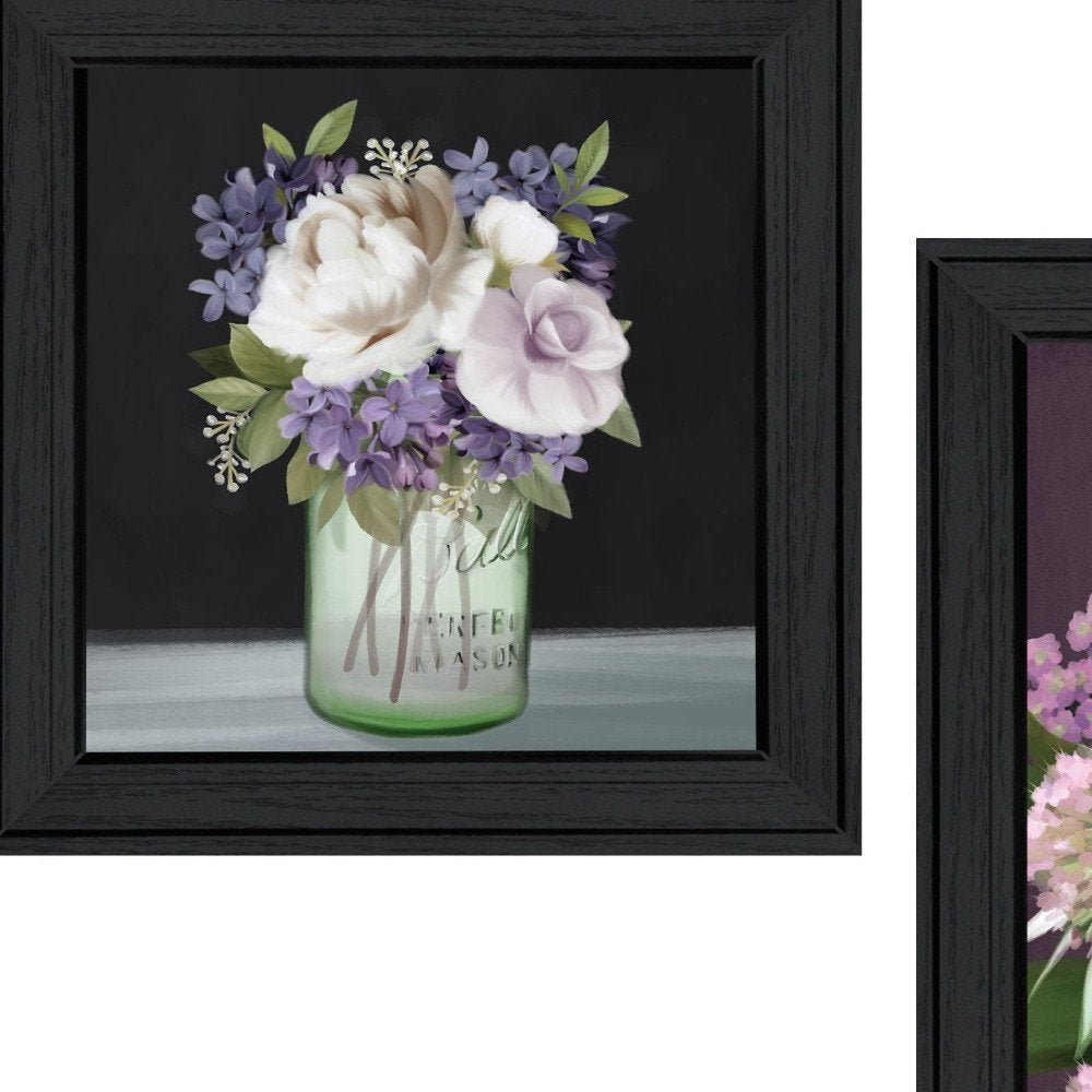 Set Of Two Lilac and Wild Plum Bouquet Black Framed Print Wall Art — view 3