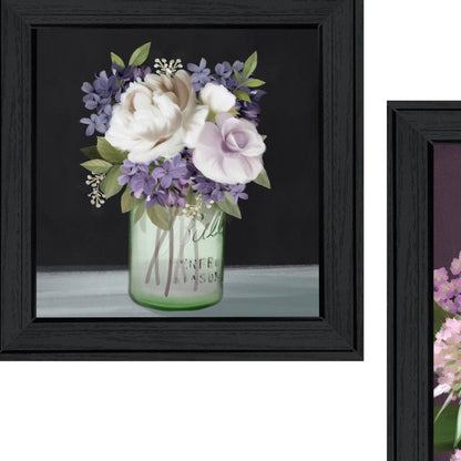Set Of Two Lilac and Wild Plum Bouquet Black Framed Print Wall Art HomeRoots