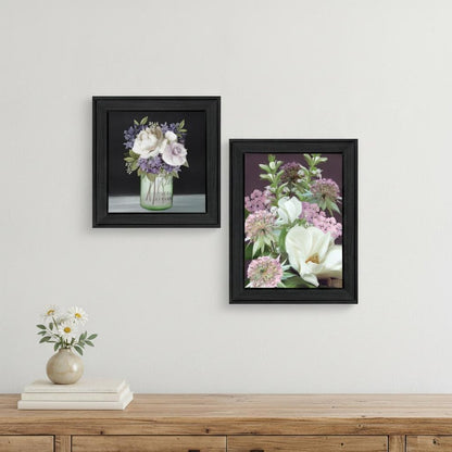 Set Of Two Lilac and Wild Plum Bouquet Black Framed Print Wall Art HomeRoots