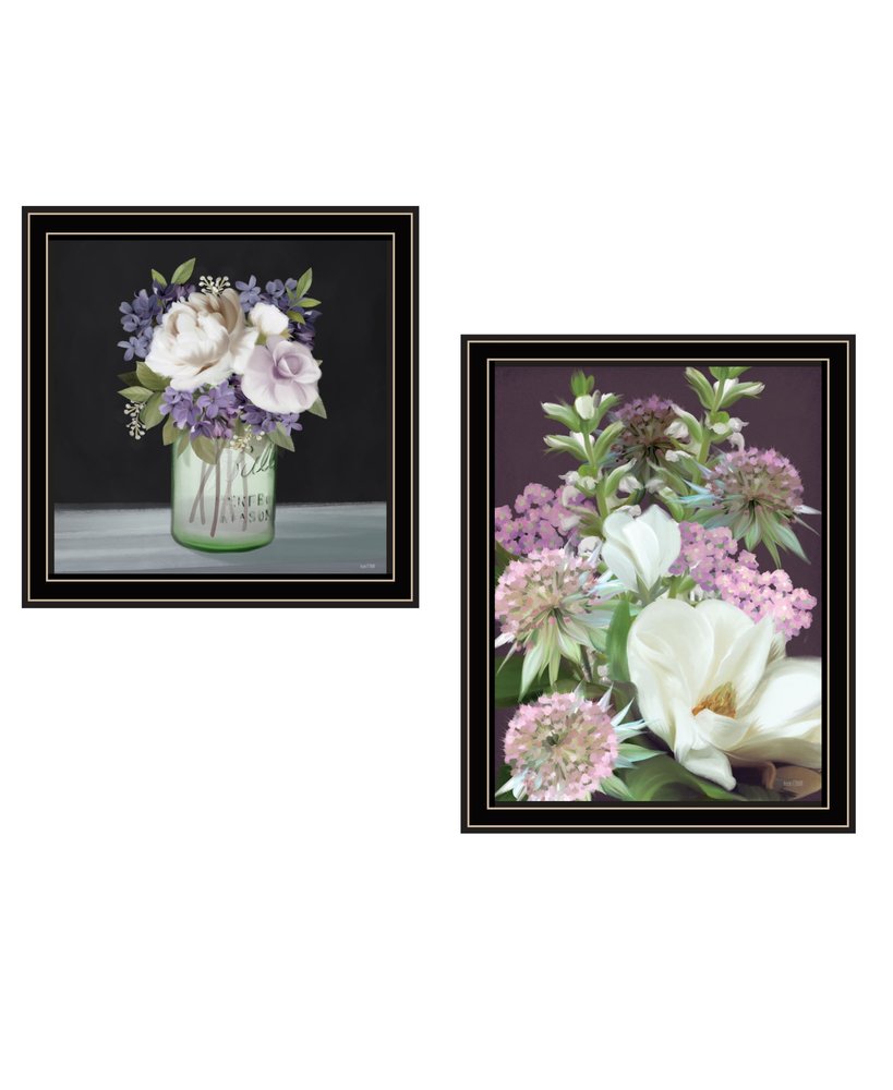 Set Of Two Lilac and Wild Plum Bouquet Black Framed Print Wall Art HomeRoots
