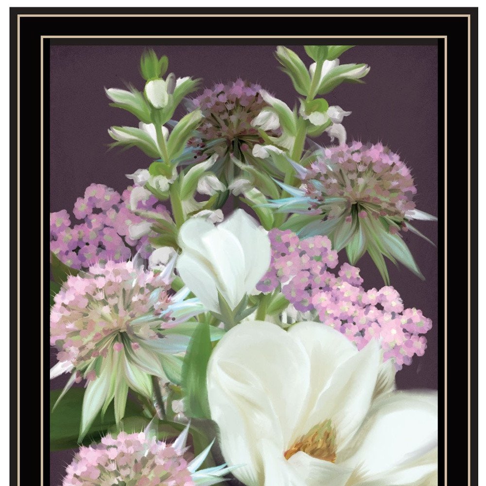 Set Of Two Lilac and Wild Plum Bouquet Black Framed Print Wall Art HomeRoots