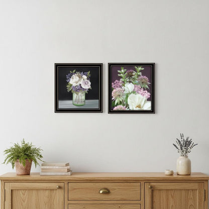 Set Of Two Lilac and Wild Plum Bouquet Black Framed Print Wall Art HomeRoots