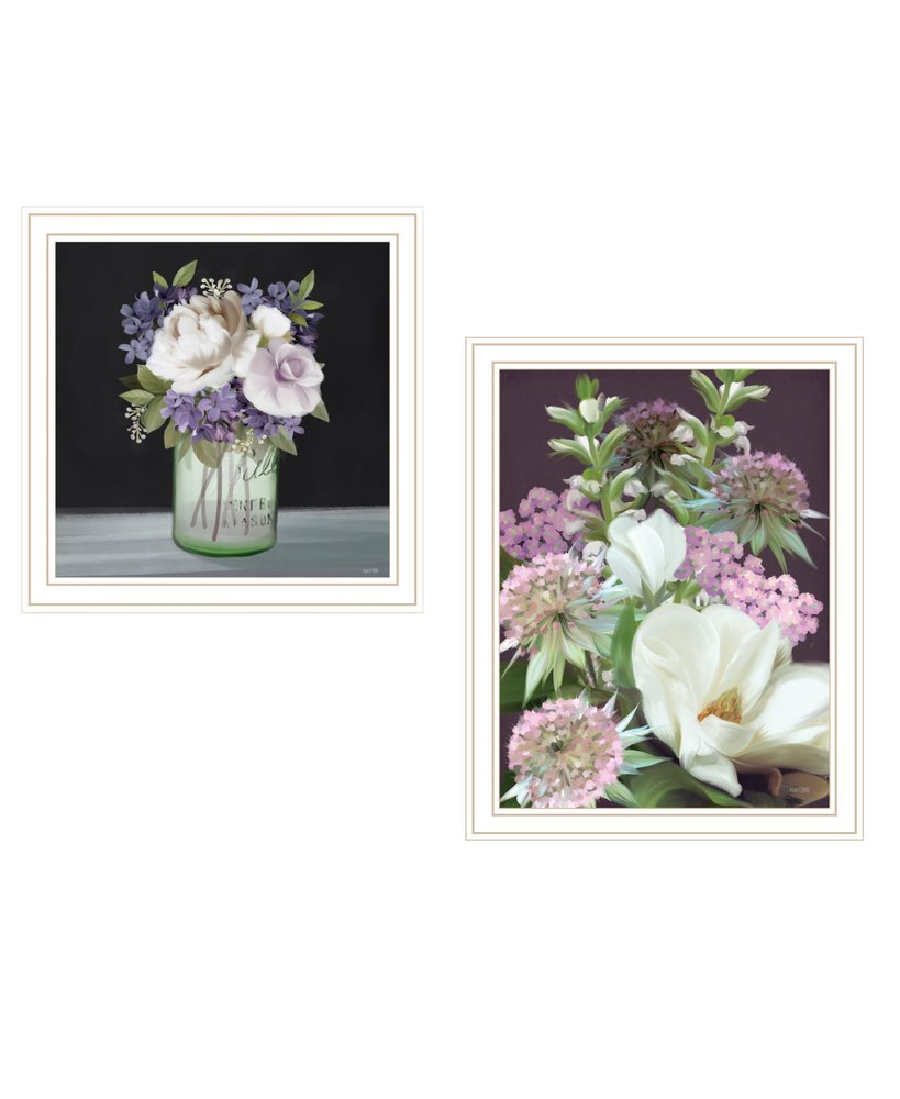 Set Of Two Lilac and Wild Plum Bouquet Black Framed Print Wall Art HomeRoots