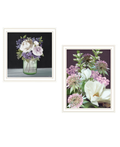 Set Of Two Lilac and Wild Plum Bouquet Black Framed Print Wall Art HomeRoots