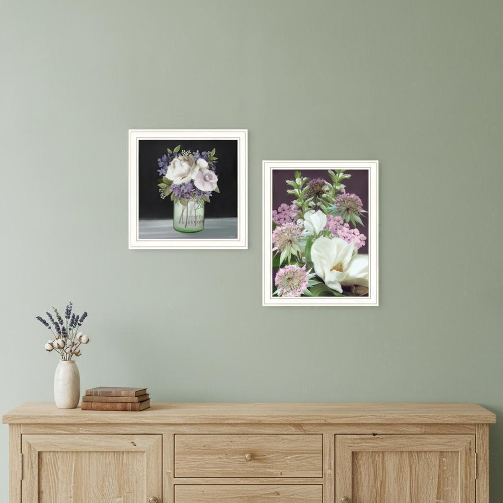 Set Of Two Lilac and Wild Plum Bouquet Black Framed Print Wall Art HomeRoots