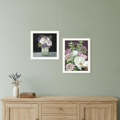 Set Of Two Lilac and Wild Plum Bouquet Black Framed Print Wall Art HomeRoots