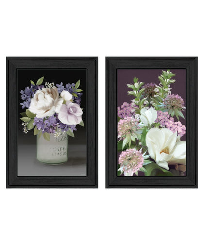 Set Of Two Lilac and Wild Plum Bouquet Black Framed Print Wall Art HomeRoots