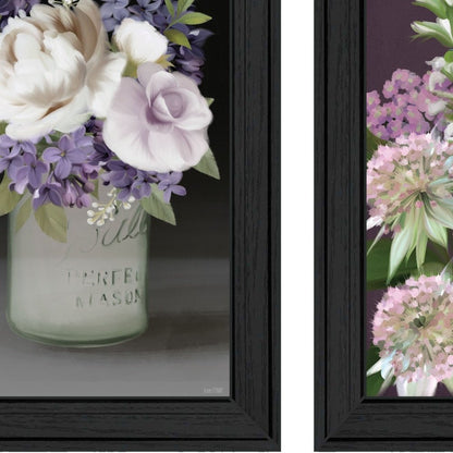 Set Of Two Lilac and Wild Plum Bouquet Black Framed Print Wall Art HomeRoots