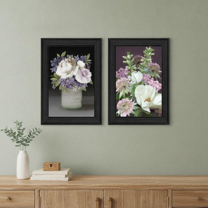 Set Of Two Lilac and Wild Plum Bouquet Black Framed Print Wall Art HomeRoots