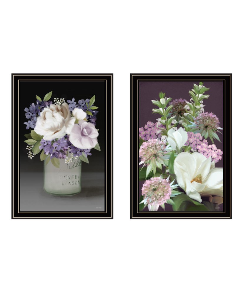 Set Of Two Lilac and Wild Plum Bouquet Black Framed Print Wall Art — view 5