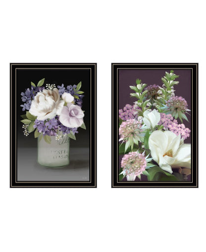 Set Of Two Lilac and Wild Plum Bouquet Black Framed Print Wall Art HomeRoots