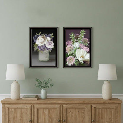 Set Of Two Lilac and Wild Plum Bouquet Black Framed Print Wall Art HomeRoots
