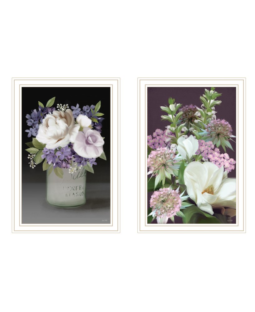 Set Of Two Lilac and Wild Plum Bouquet White Framed Print Wall Art HomeRoots
