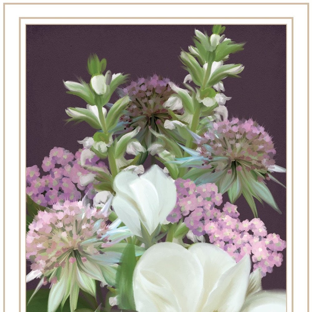 Set Of Two Lilac and Wild Plum Bouquet White Framed Print Wall Art HomeRoots