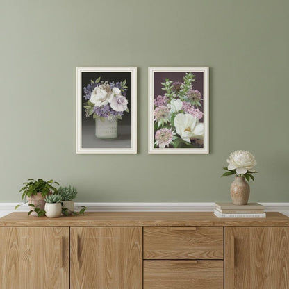 Set Of Two Lilac and Wild Plum Bouquet White Framed Print Wall Art HomeRoots