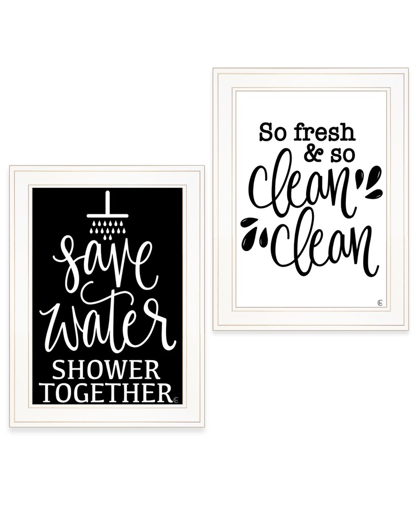 Set Of Two Clean or Shower Together White Framed Print Bathroom Wall Art HomeRoots