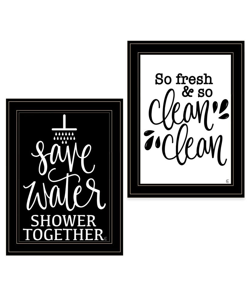 Set Of Two Clean or Shower Together Black Framed Print Bathroom Wall Art HomeRoots