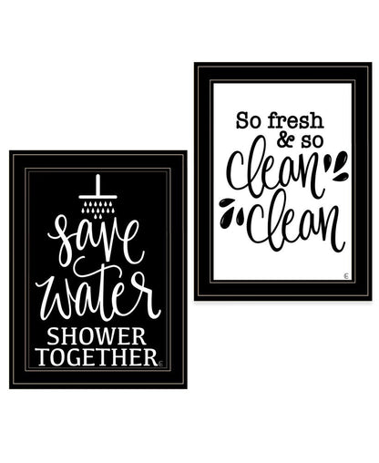 Set Of Two Clean or Shower Together Black Framed Print Bathroom Wall Art HomeRoots