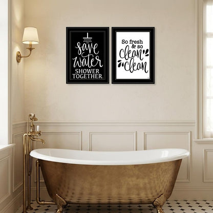 Set Of Two Clean or Shower Together Black Framed Print Bathroom Wall Art HomeRoots