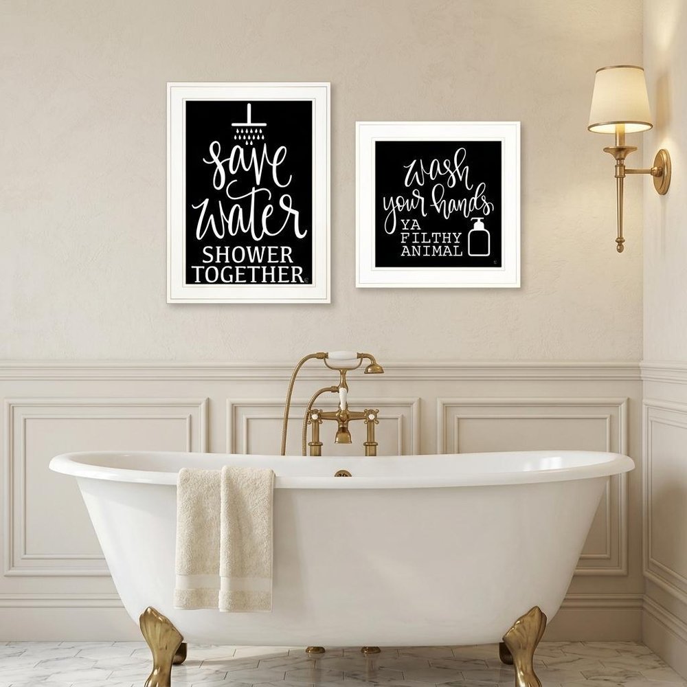 Set Of Two Wash Up White Framed Print Bathroom Wall Art HomeRoots