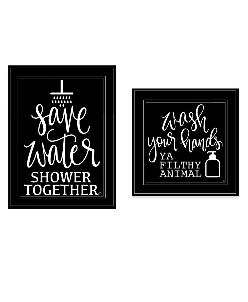 Set Of Two Wash Up Black Framed Print Bathroom Wall Art — view 1