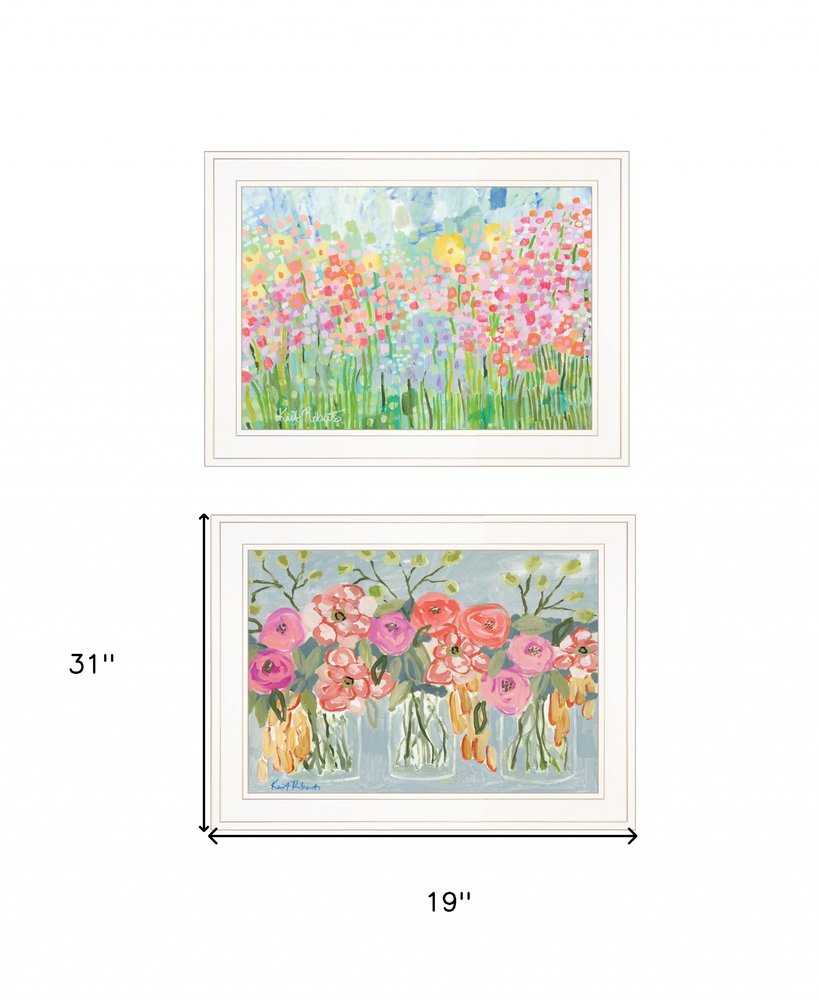 Set Of Two Garden Flowers II 2 White Framed Print Wall Art — view 3